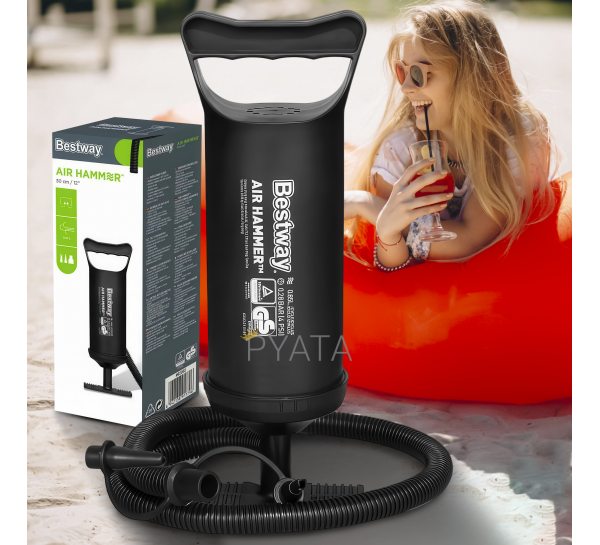 Ручний насос для надувних виробів BestWay 62002 Air Hammer 30 см (об'єм 0.85 л) (LM)