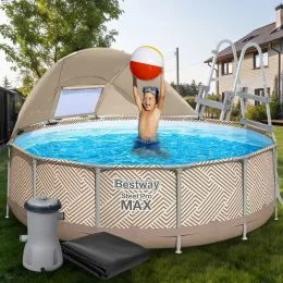 Круглий каркасний басейн з міні-дахом пісочний фільтр сходи тент Bestway 561FY 396 x 107 см 11133 л