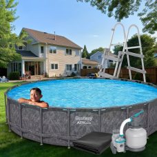 Круглый каркасный бассейн, песочный фильтр, лестница, тент Bestway Grey 561JZ 671х132 см 40377 литров