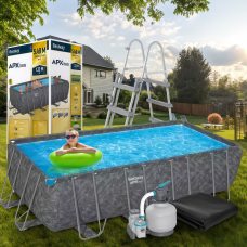 Прямоугольный каркасный бассейн лестница, тент, фильтр-насос в комплекте Bestway 561KA, 549 х 274 х 132 см 16477 л
