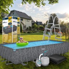 Прямоугольный каркасный бассейн лестница, тент, фильтр-насос Bestway 561KG, 732 х 366 х 132 см 30045 л
