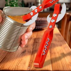 Стальной универсальный нож со штопором для консервных банок и бутылок 3в1 13,5 см Красный (YAB)