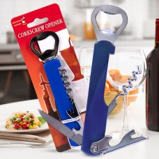  Складная открывалка-штопор KitchenExpert 3в1, нож-штопор сомелье 14 см, Синий (YAB)