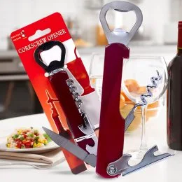  Складная открывалка-штопор KitchenExpert 3в1, нож-штопор сомелье 14 см, Коричневый (YAB)