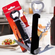  Складная открывалка-штопор KitchenExpert 3в1, нож-штопор сомелье 14 см, Черный (YAB)