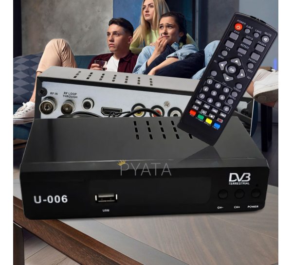 Цифровий ресивер Unique UN-006 DVB-Т2, тюнер з підтримкою Wi-Fi, Чорний (YAB)