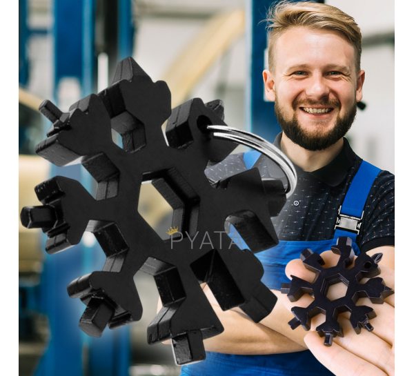 Многофункциональный мультитул SNOWFLAKE WRENCH TOO 18 в 1 Снежинка, Черный (YAB)