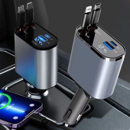 Автомобільний зарядний пристрій Super Fast Charge PT16 з вольтметром 4в1Type-C, Lightning (О)