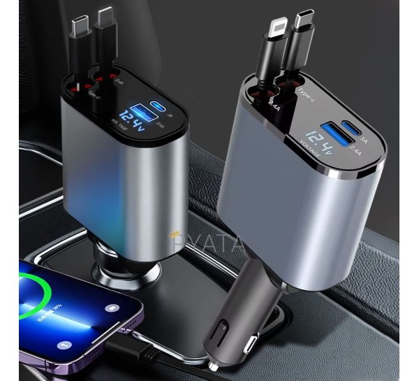 Автомобільний зарядний пристрій Super Fast Charge PT16 з вольтметром 4в1Type-C, Lightning (О)