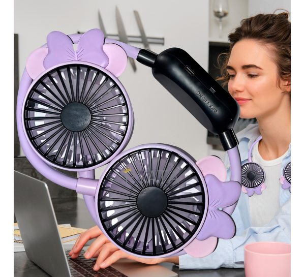 Портативний бездротовий потужний вентилятор на шию hungerFan 99012-5 (USB-A - microUSB) Фіолетовий (YAB)
