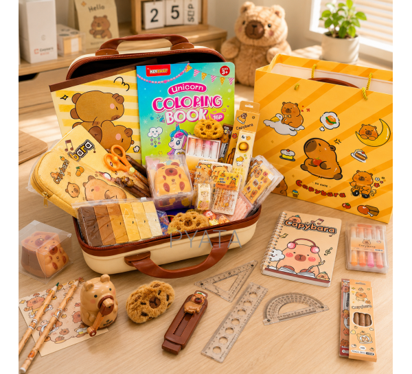 Детский подарочный набор канцелярии Rilakkuma на 55 предметов «Капибара» 55 в 1 Бежевый