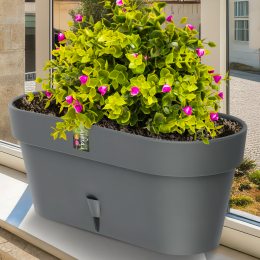 Овальный горшок для цветов с автополиванием «LATINA WINDOW BOX» 17*39,5см, 6,7л Антрацит (DRKJ)