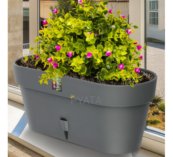 Овальний горщик для квітів з автополиванням «LATINA WINDOW BOX» 17*39,5см, 6,7л Антрацит (DRKJ)