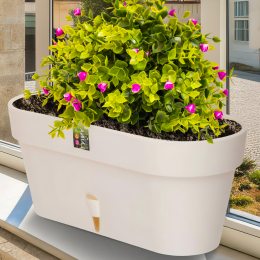 Овальный горшок для цветов с автополиванием «LATINA WINDOW BOX» 17*39,5см, 6,7л Молочный (DRKJ)