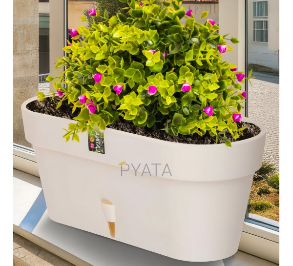 Овальний горщик для квітів з автополиванням «LATINA WINDOW BOX» 17*39,5см, 6,7л Молочний(DRKJ)