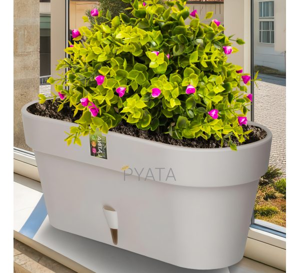Овальний горщик для квітів з автополиванням «LATINA WINDOW BOX» 17*39,5см, 6,7л Пісочний (DRKJ)