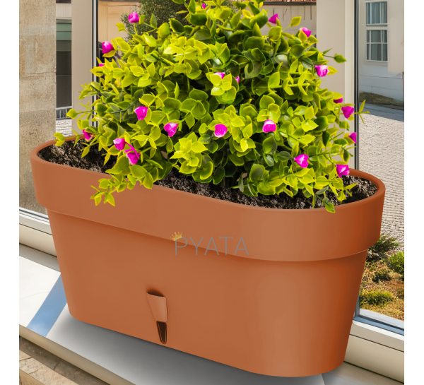 Овальний горщик для квітів з автополиванням «LATINA WINDOW BOX» 17*39,5см, 6,7л Терракот (DRKJ)
