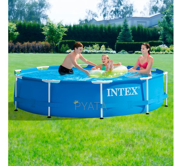 Круглий каркасний вуличний басейн для всієї родини Intex 28210 Metal Frame Pool, 366х76 см, 6503 л