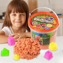 Кинетический песок «KidSand» в ведре 1000 г с формочками, Оранжевый (I24)