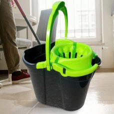 Відро під швабру з ручкою та насадкою для віджиму (без швабри в комплекті) 14л Чорно-зелений (DRK)