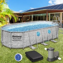 Каркасний басейн  Bestway 56716 сходи, дозатор, тент, фільтр-насос 5678 л/год, 549*274*121 см