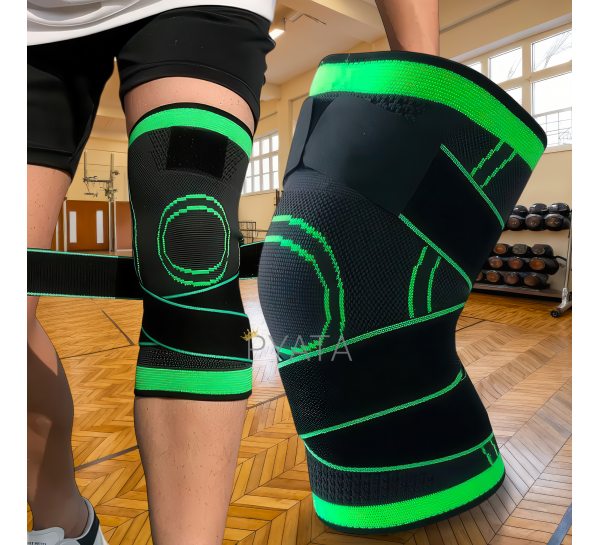 Спортивный эластичный компрессионный фиксатор-наколенник Knee Support WN-26 размер XXL Черный с зеленым (205)