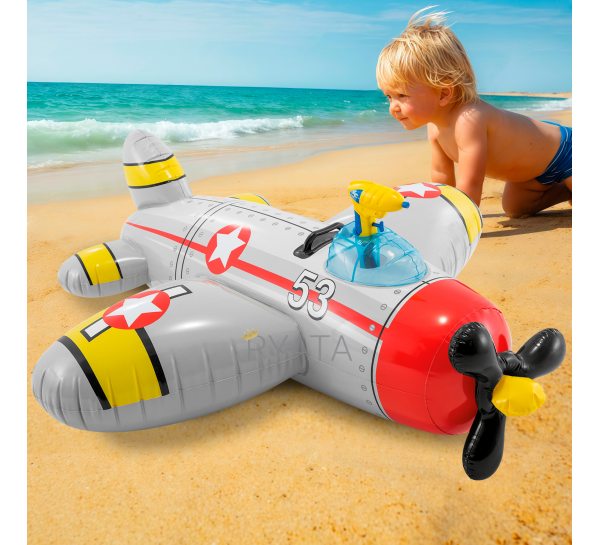 Дитячий іграшковий надувний пліт для плавання з водяним пістолетом INTEX 57537 "Літак" до 45 кг Сірий