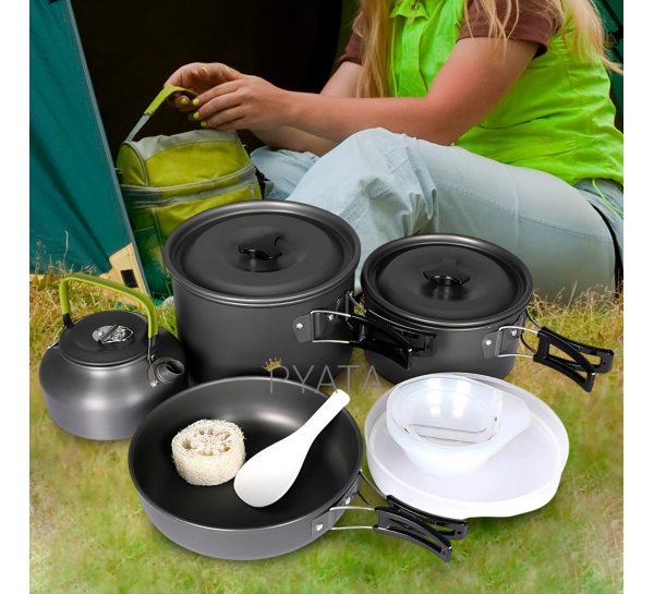 Універсальний туристичний набір посуду з алюмінію та пластику Cooking Set DS-309/1132 (JS)