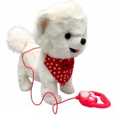 Дитяча пухнаста інтерактивна іграшка Собачка на повідку, яка ходить, співає та гавкає Шпіц 30 см (AX)