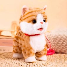 Детская мягкая интерактивная игрушка Котенок, который ходит мяукает и поет с поводком-пультом A9-58 Бежевый (AX)