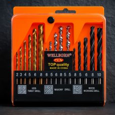 Набор сверл WELLBORN (16 шт.) 1575 для работы с металлом, деревом и бетоном (JS)