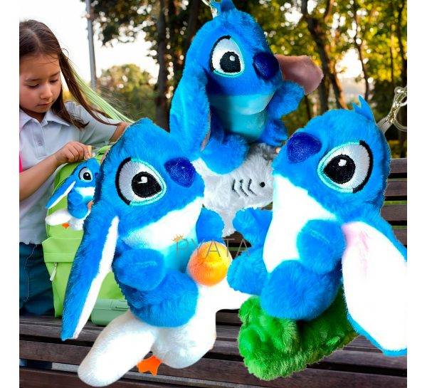 Дитяча маленька м’яка розвиваюча іграшка-брелок  (на механізмі) Stitch літає 13 см 8162 Синій (AX)