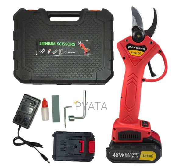 Ножиці-секатор садовий акумуляторний Lithium Scissors 48Vf на 2 акумулятора, Червоний (AMN)