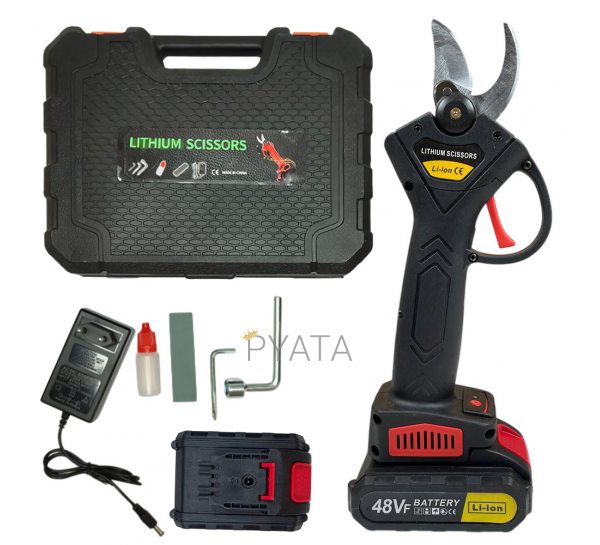 Ножиці-секатор садовий акумуляторний Lithium Scissors 48Vf на 2 акумулятора, Чорний (AMN)