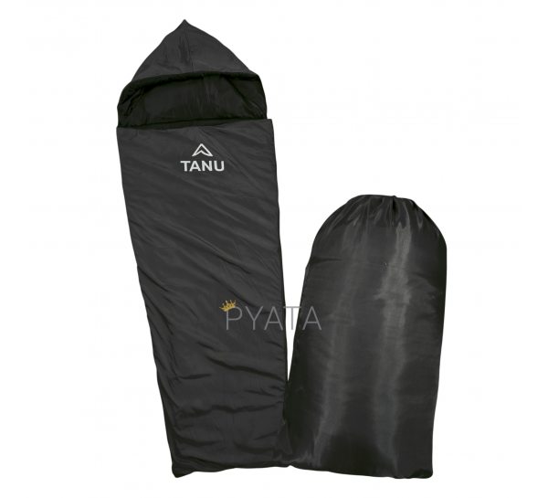 Туристический теплосберегающий спальный мешок TANU -17С°, 350 г/м2, размер 215х80 см. Черный (BR)