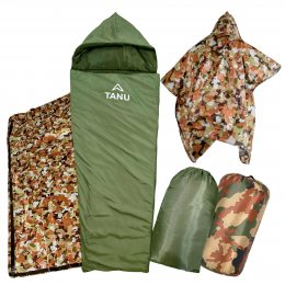 Кемпинговый универсальный термо набор спальный мешок с подушкой TANU -17С°, 350 г/м2, 215х80 см Олива (BR)