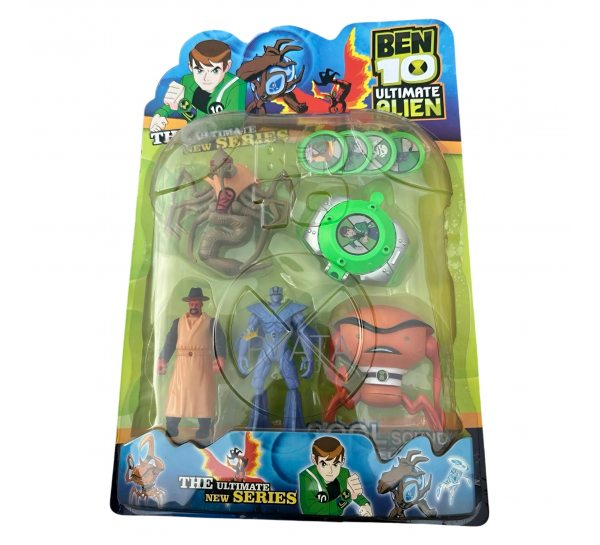 Игровой детский набор из 4 светящихся фигурок G01943/0803-6 герои мультфильма BEN10 5 серии + часы (NI)