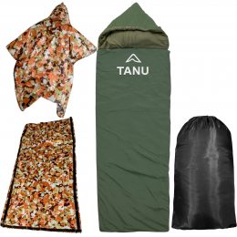 Термо-набор флисовый спальный мешок с синтепоном и подушкой TANU -30С°, 350 г/м2, размер 220*90 см Олива (BR)