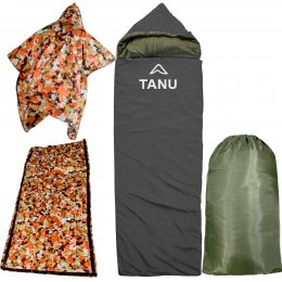 Термо-набор флисовый спальный мешок с синтепоном и подушкой TANU -30С°, 350 г/м2, размер 220*90 см Черный (BR)