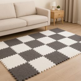 Мягкий плюшевый игровой коврик-пазл 30×30 см 20 шт Серый с белым (509)