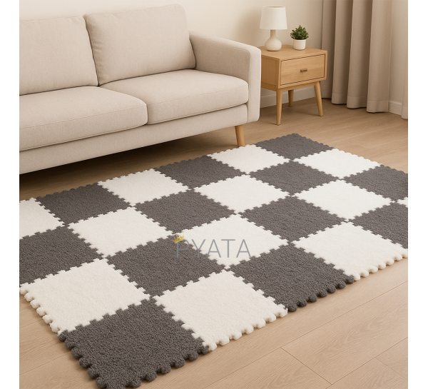 Мягкий плюшевый игровой коврик-пазл 30×30 см 20 шт Серый с белым (509)