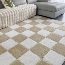 Мягкий плюшевый игровой коврик-пазл 30×30 см 20 шт Бежевый с белым (509)