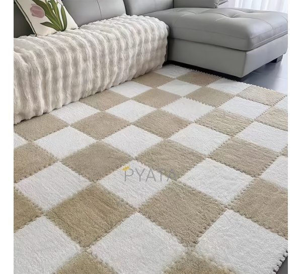 Мягкий плюшевый игровой коврик-пазл 30×30 см 20 шт Бежевый с белым (509)