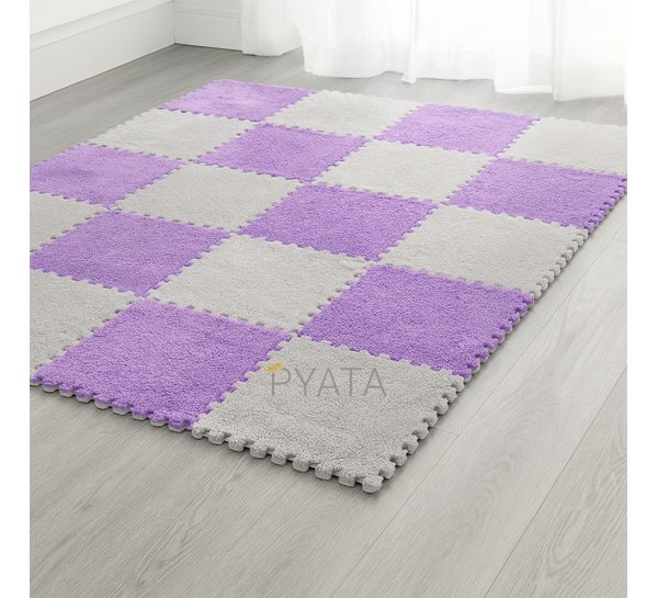 Мягкий плюшевый игровой коврик-пазл 30×30 см 20 шт Фиолетовый с серым (509)