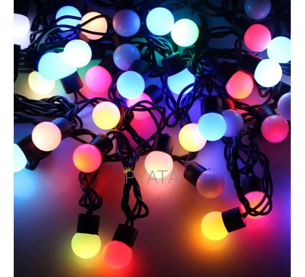 Світлодіодна гірлянда «Нитка Кульки» 80 LED, 8 метрів, мультиколір, чорний кабель (12)