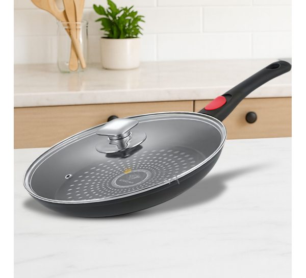 Сковорода BENSON BN-432 з кришкою, антипригарне діамантове покриття, зі знімною ручкою, 24 см (2358)
