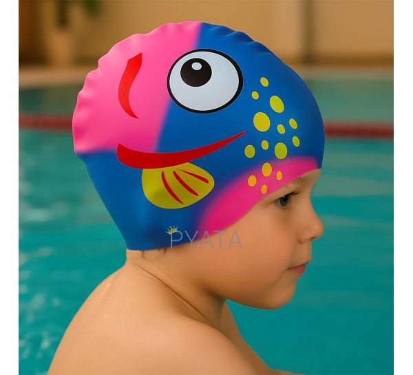 Детская силиконовая шапочка для плавания Синий-розовый (12)