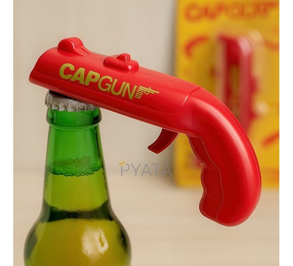 Відкривачка-пістолет для пляшок з контейнером під кришки Cap Gun Opener Червоний