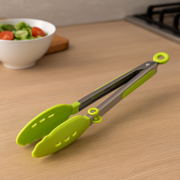 Кухонные силиконовые щипцы прямоугольные с отверстиями Зеленый