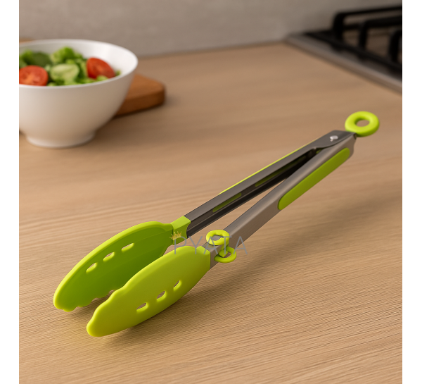 Кухонные силиконовые щипцы прямоугольные с отверстиями Зеленый